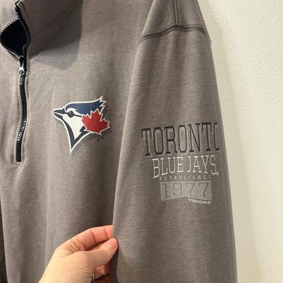 Forty Seven Toronto Blue Jays Men's 1/4 Zip Pullover Sweatshirt Size XXL Gray - Picture 5 of 11
